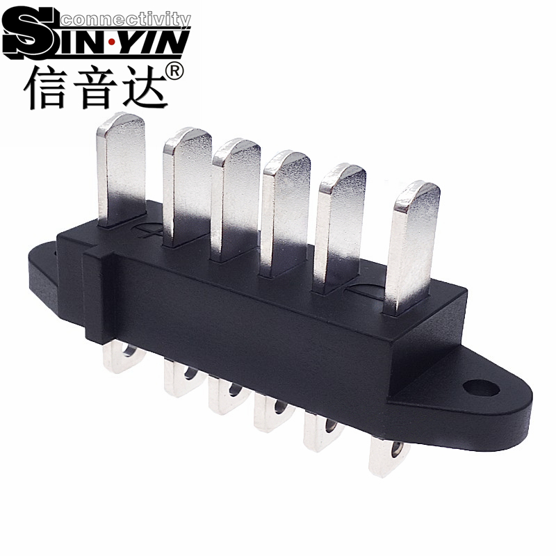 信音达 SYCBCWL128M 新国标6Pin防水复合插座｜IP67防护·60mm长度·镀镍黄铜端子·灵活引脚配置方案