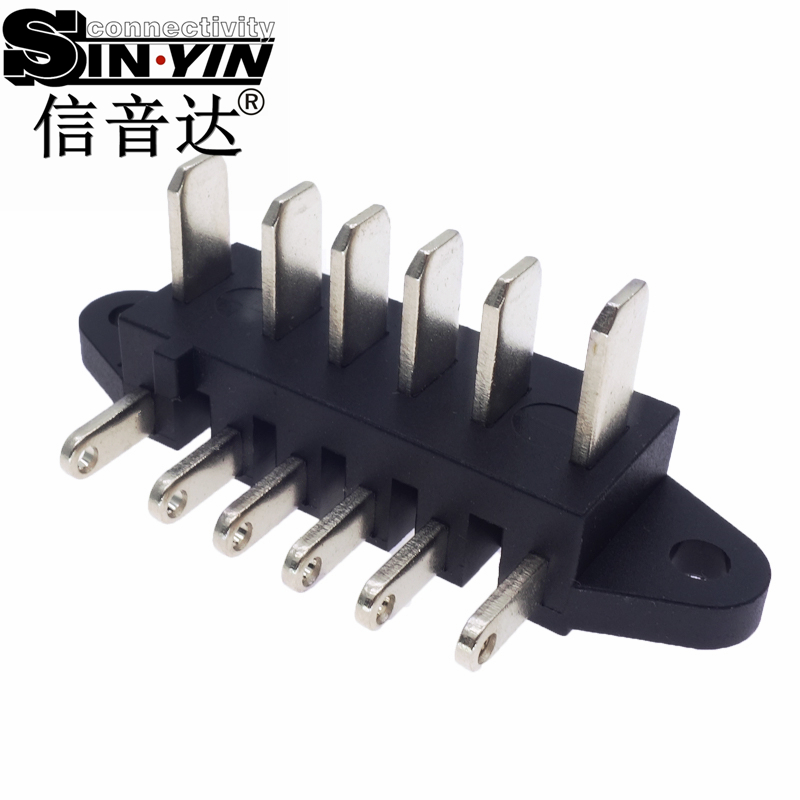 信音达 SYCBCWL120M-90° 6Pin大电流锂电池公座｜IP67防水·90°侧插·60×15×23mm超薄型动力接口