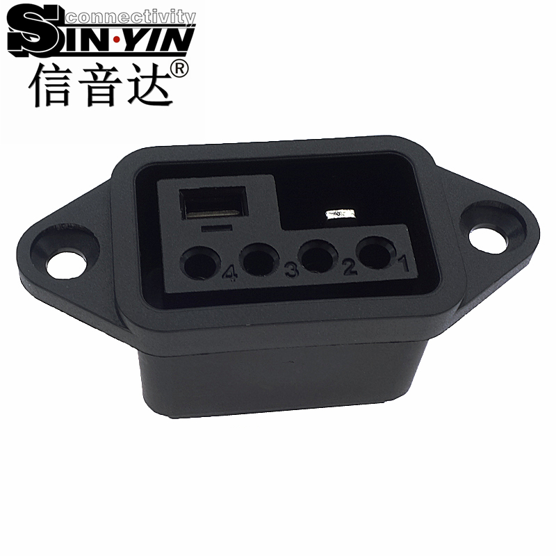 信音达 SYCBCWL206F 新国标40A防水复合插座｜IP67电源信号母座 单筋防呆·55×21×24mm超紧凑方案