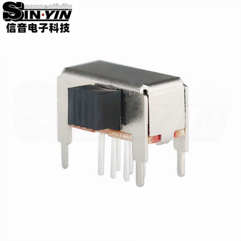 SK-22D14 侧插拨动开关（2P2T/2极2档6脚/双路同步切换/DIP侧插式/防滑花柄/板边折角加固脚/柄长定制/免费送样）-6