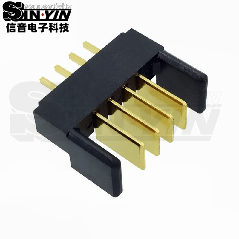 信音达SYCAM01P4AM5 4Pin插件锂电公座｜PA9T尼龙镀金·额定5A/瞬时8A·13.65×5.5×10.1mm极致紧凑DIP封装·耐260℃波峰焊·智能门锁BMS基础接口（双串动力+采样）