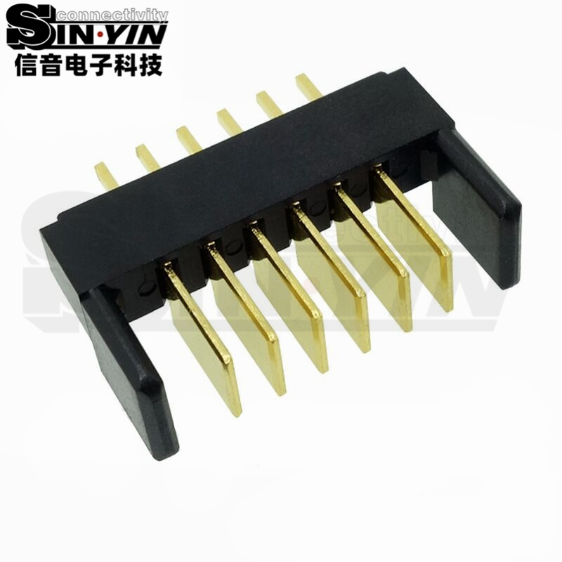 信音达SYCAM01P6AM5 6Pin插件锂电公座｜PA9T尼龙镀金·额定5A/瞬时8A·17.65×5.5×10.1mm极致紧凑DIP封装·耐260℃波峰焊·智能门锁BMS基础接口（双串动力+采样+通讯）