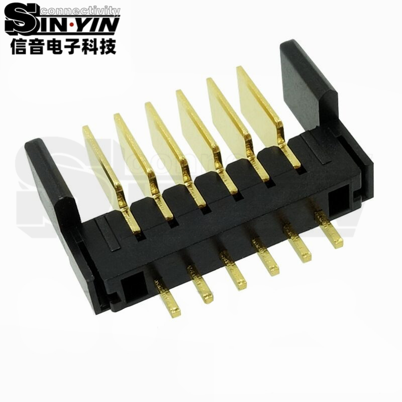 信音达SYCAM01P6AM5 6Pin插件锂电公座｜PA9T尼龙镀金·额定5A/瞬时8A·17.65×5.5×10.1mm极致紧凑DIP封装·耐260℃波峰焊·智能门锁BMS基础接口（双串动力+采样+通讯）