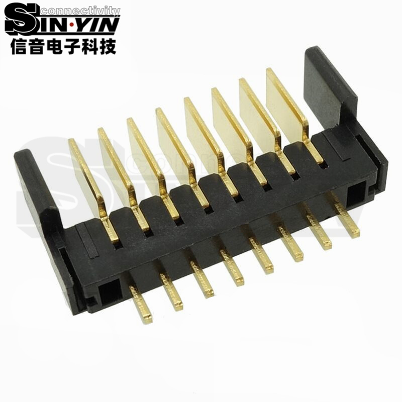 信音达SYCAM01P8AM5 8Pin插件锂电公座｜PA9T尼龙镀金·额定5A/瞬时8A·21.65×5.5×10.1mm紧凑DIP封装·耐260℃波峰焊·智能门锁BMS精简接口（双串动力+2路采样+通讯+预留）