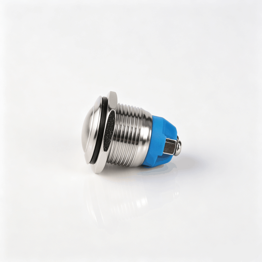 16mm球面金属按钮开关（开口16mm/16A弧面/螺丝脚接线/1NO常开触点/点动自复位/防水防爆）
