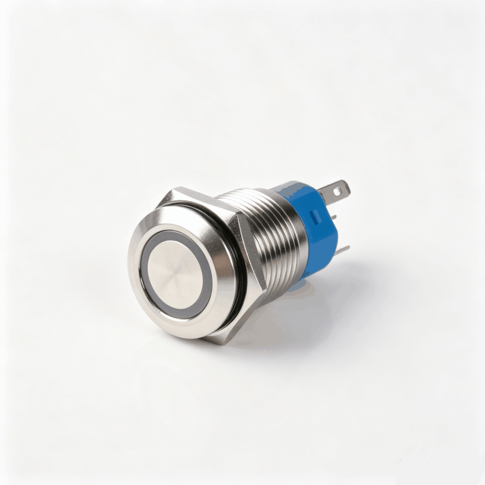 16mm金属按钮开关（开口16mm/16F平头/单刀双掷1NO1NC/环形发光LED带灯/自锁式/防水防爆）