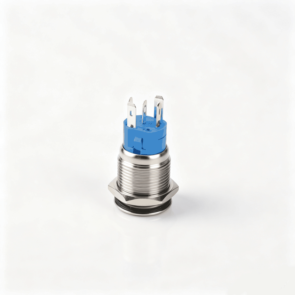 16mm电源标志金属按钮开关（开口16mm/16F平头/单刀双掷1NO1NC/环形+电源符号发光LED/自锁式/防水防爆）-4