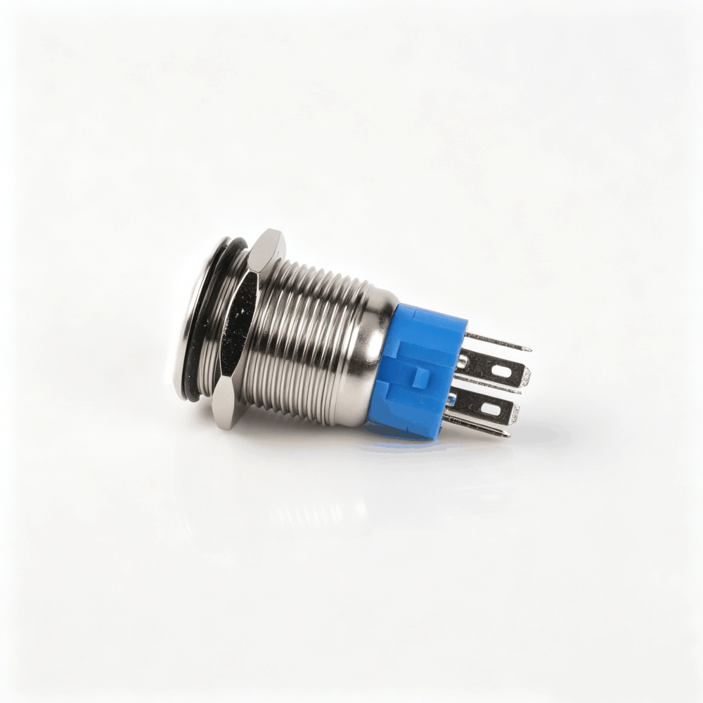 16mm电源标志金属按钮开关（开口16mm/16F平头/单刀双掷1NO1NC/环形+电源符号发光LED/自锁式/防水防爆）-3