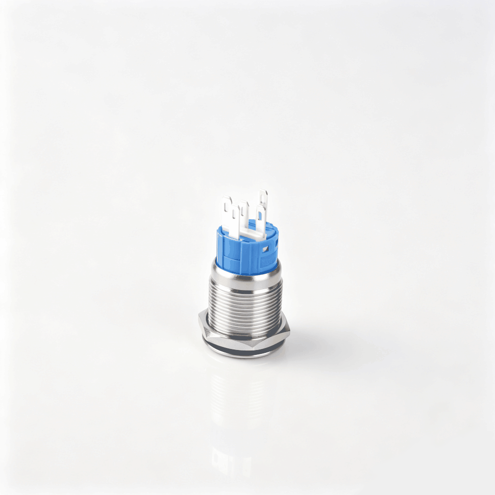 19mm电源标志金属按钮开关（开口19mm/19C平头/单刀双掷1NO1NC/电源符号发光LED/自锁式/防水防爆）-5