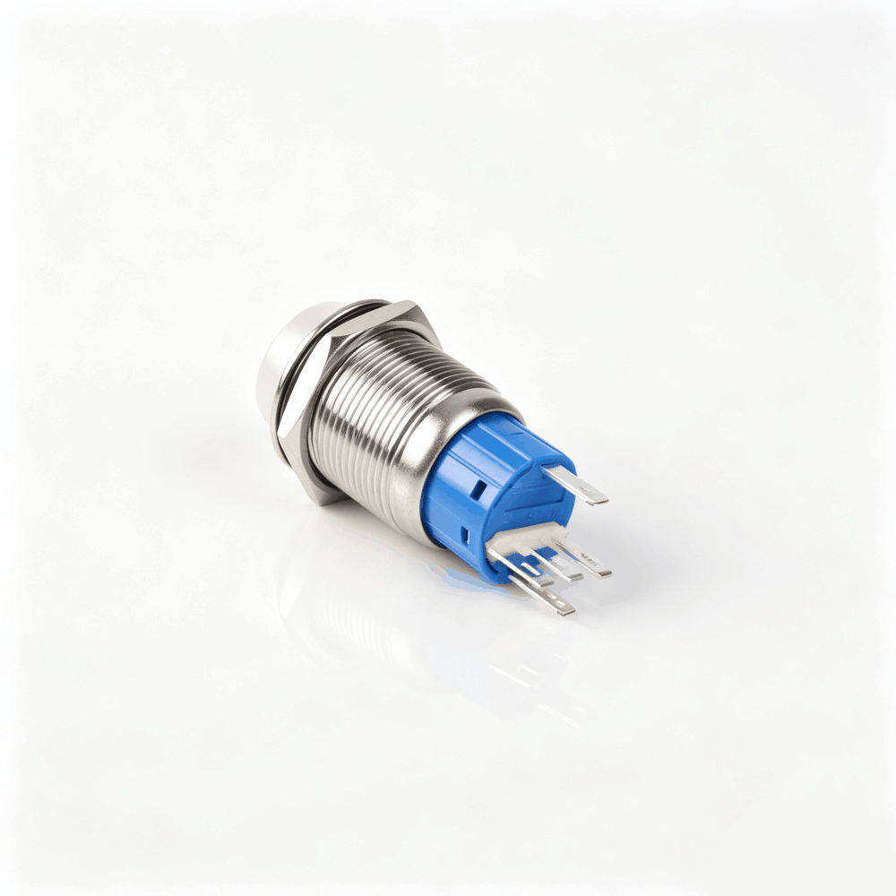 19mm电源标志金属按钮开关（开口19mm/19C平头/单刀双掷1NO1NC/电源符号发光LED/自锁式/防水防爆）-4