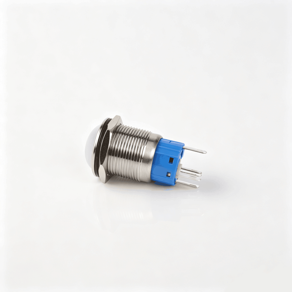 19mm电源标志金属按钮开关（开口19mm/19C平头/单刀双掷1NO1NC/电源符号发光LED/自锁式/防水防爆）-3