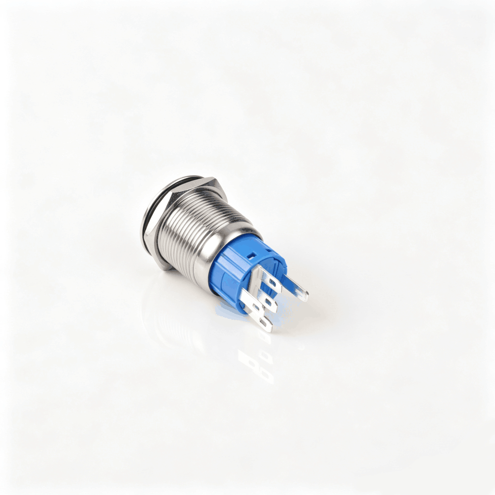 19mm金属按钮开关（开口19mm/19C平头/单刀双掷1NO1NC/环形发光LED带灯/自锁式/防水防爆）-4