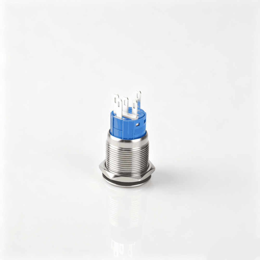 19mm金属按钮开关（开口19mm/19C平头/单刀双掷1NO1NC/环形发光LED带灯/自锁式/防水防爆）-5