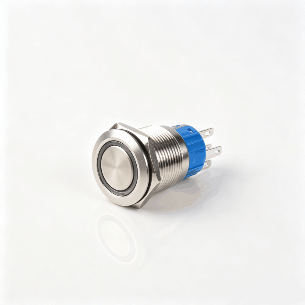 19mm金属按钮开关（开口19mm/19C平头/单刀双掷1NO1NC/环形发光LED带灯/自锁式/防水防爆）-6