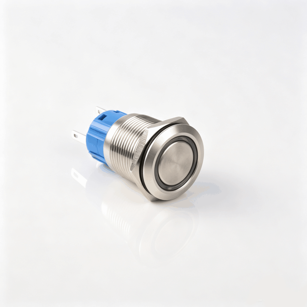 19mm金属按钮开关（开口19mm/19C平头/单刀双掷1NO1NC/环形发光LED带灯/自锁式/防水防爆）-2