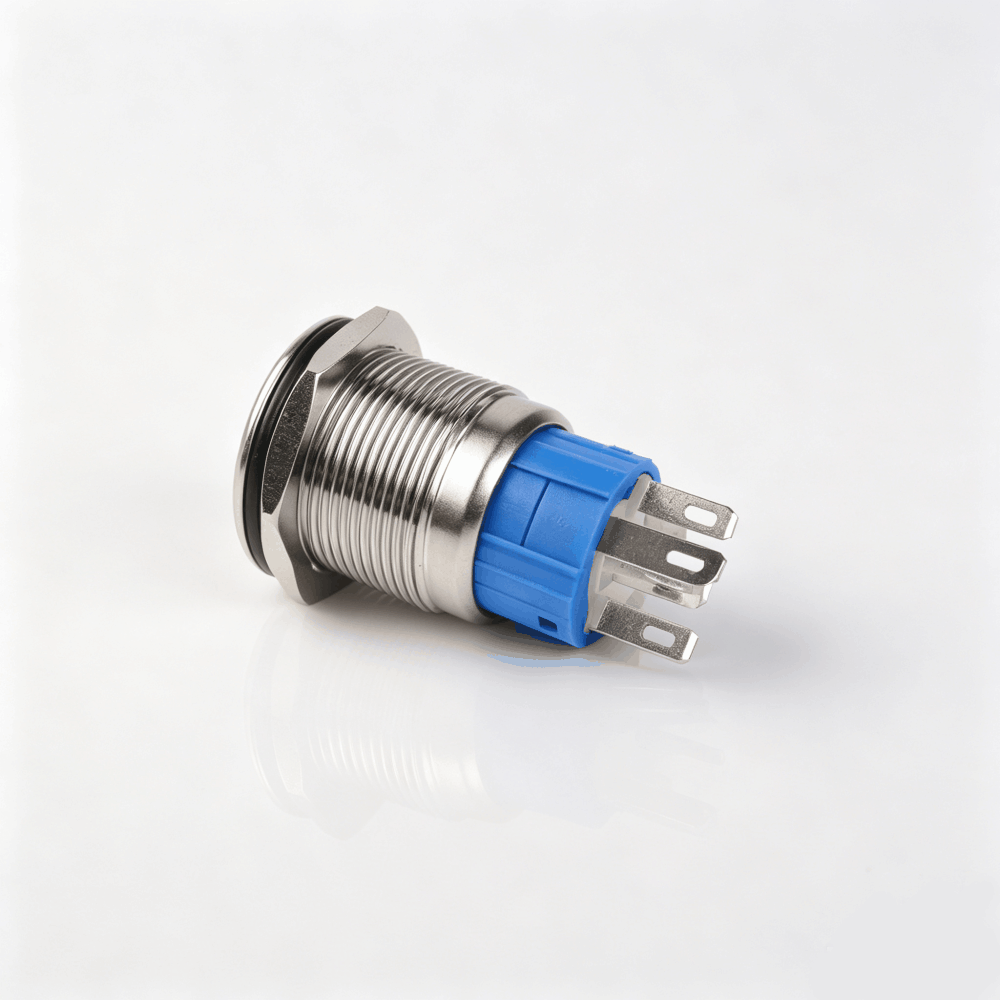 19mm电源标志金属按钮开关（开口19mm/19C平头/单刀双掷1NO1NC/环形+电源符号发光LED/自锁式/防水防爆）-3