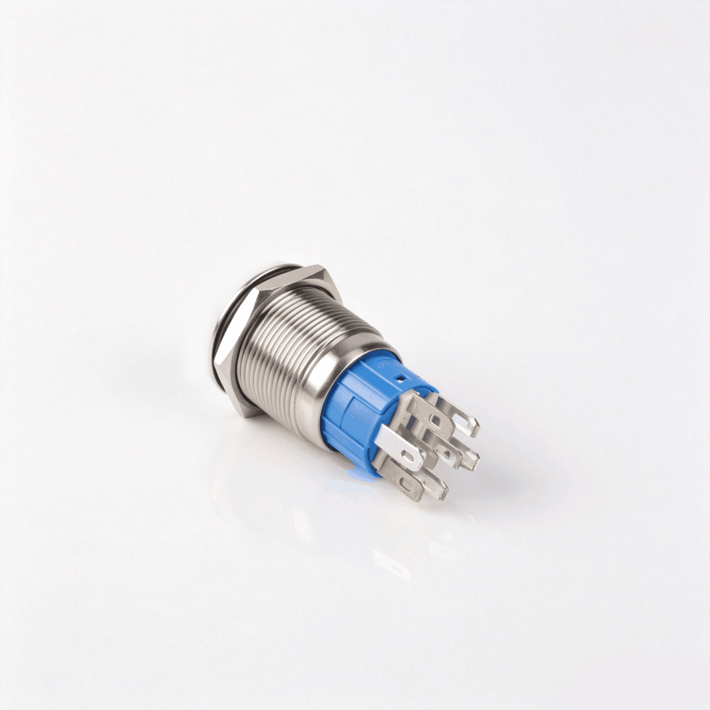 19mm金属按钮开关（开口19mm/19C平头/双刀双掷2NO2NC/环形发光LED带灯/自锁式/防水防爆）-2