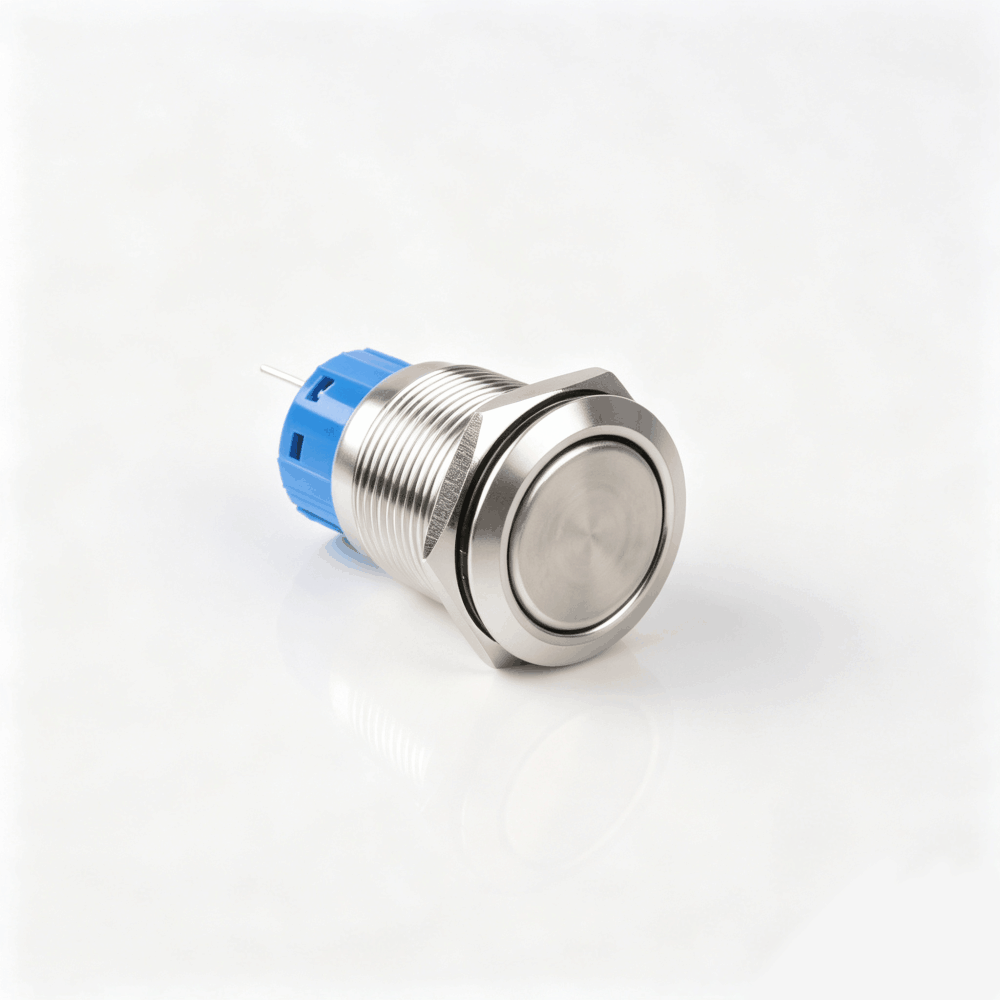 19mm金属按钮开关（开口19mm/19C平头无灯/单刀双掷1NO1NC/自锁式/不锈钢防水防爆）