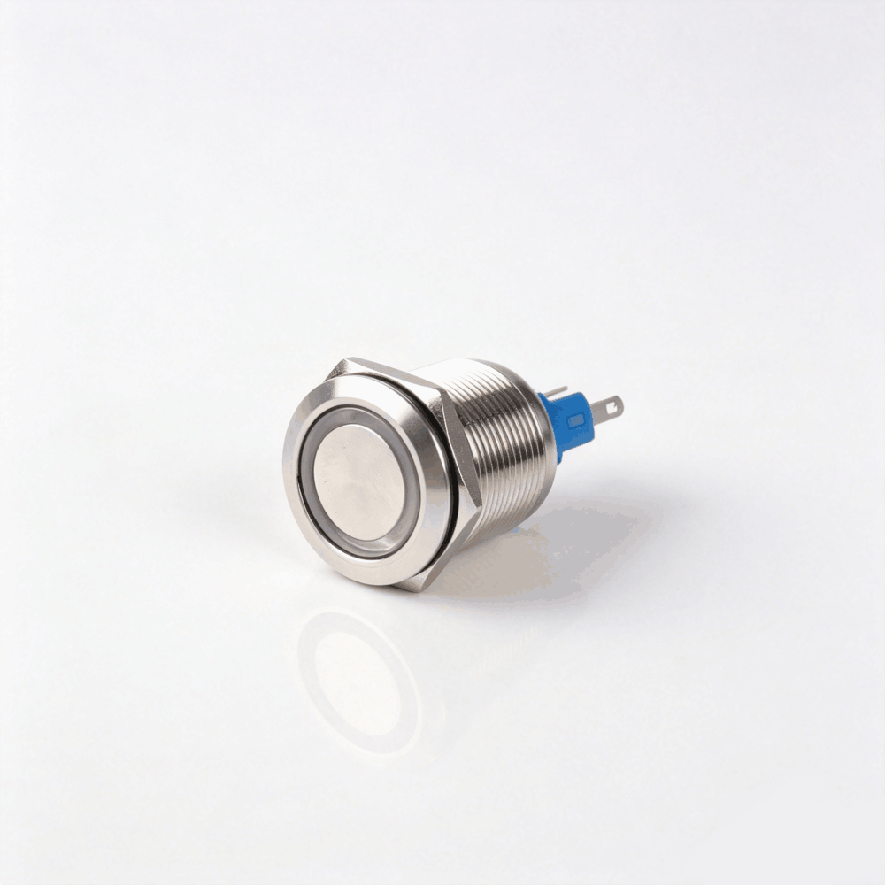 22mm金属按钮开关（开口直径22mm/单刀双掷1NO1NC/环形发光LED带灯/自锁式/不锈钢防水防爆按键开关）