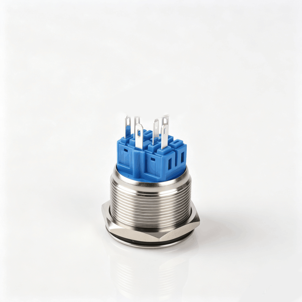 25mm金属按钮开关（开口直径25mm/单刀双掷1NO1NC/环形发光LED带灯/自锁式/不锈钢防水防爆按键开关）-4