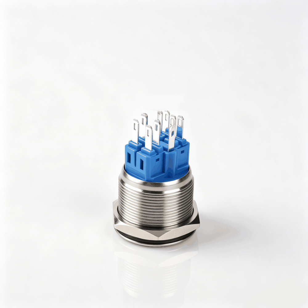 25mm金属按钮开关（开口直径25mm/双刀双掷2NO2NC/环形发光LED带灯/自锁式/不锈钢防水防爆按键开关）-6
