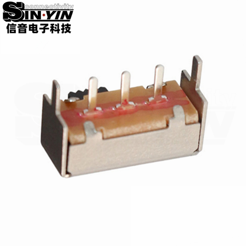 SK-12E12 侧柄微型拨动开关（1P2T单极双位/SK系列侧操作/3Pin DIP侧插弯脚/带两侧加固固定脚/高可靠镀银/数码小家电专指）