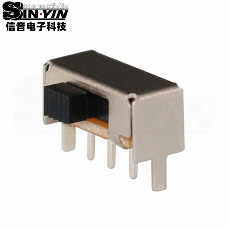 SK-12E12 侧柄微型拨动开关（1P2T单极双位/SK系列侧操作/3Pin DIP侧插弯脚/带两侧加固固定脚/高可靠镀银/数码小家电专指）