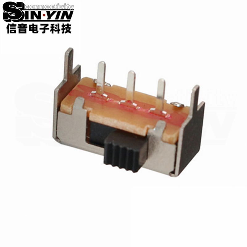SK-12E12 侧柄微型拨动开关（1P2T单极双位/SK系列侧操作/3Pin DIP侧插弯脚/带两侧加固固定脚/高可靠镀银/数码小家电专指）-3