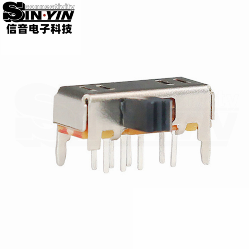 SK-22H26侧柄拨动开关_2P2T双断回路_标准动作力_板边侧插DIP安装_信音电子原厂