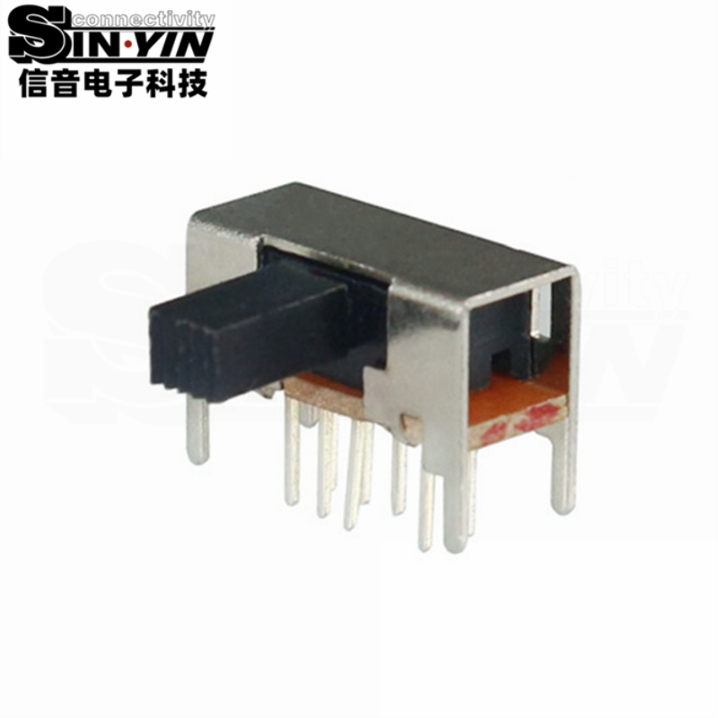 SK-23D05侧柄拨动开关_2P3T双断回路_D系列通用型_侧插DIP安装_信音电子原厂