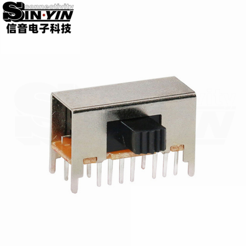 SK-43D03侧柄拨动开关_4P3T四极三档_D系列标准行程侧插DIP_多通道三模同步切换_信音电子原厂
