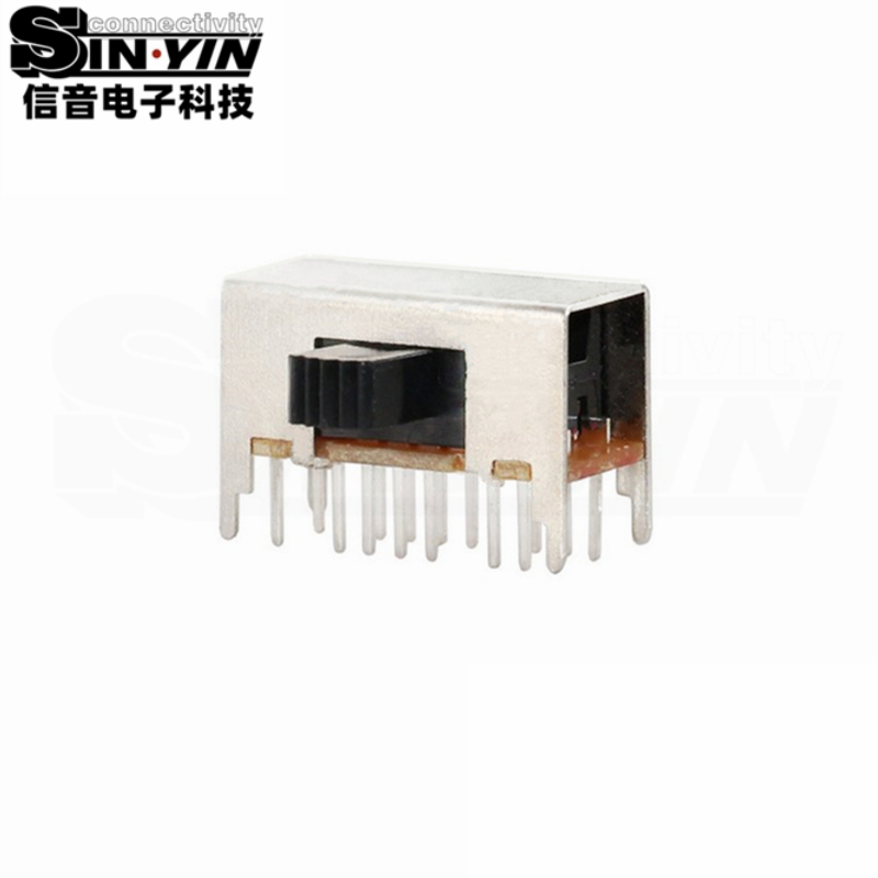 SK-43D03侧柄拨动开关_4P3T四极三档_D系列标准行程侧插DIP_多通道三模同步切换_信音电子原厂