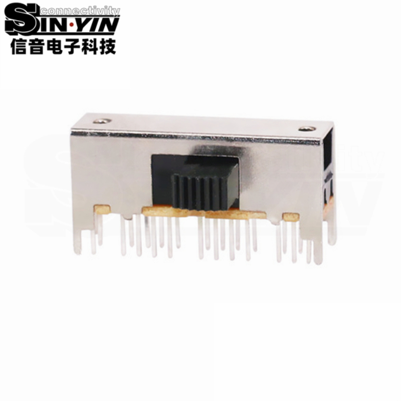 SK-63D01侧柄拨动开关_6P3T六极三档_D系列标准行程侧插DIP_多通道三模同步切换_信音电子原厂