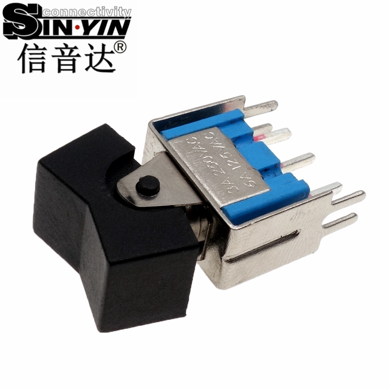 微型钮子开关（单排3脚直脚/立式带加固支架/带黑色船型帽/蓝色机身/两档ON-ON/SPDT单极双掷）-3