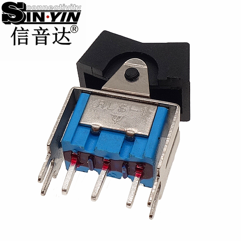 微型钮子开关（单排3脚直脚/立式带加固支架/带黑色船型帽/蓝色机身/两档ON-ON/SPDT单极双掷）-4