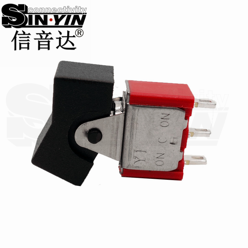 微型钮子开关（单排3脚直脚带孔/焊片端子/带黑色船型帽/两档ON-ON/SPDT单极双掷）-2