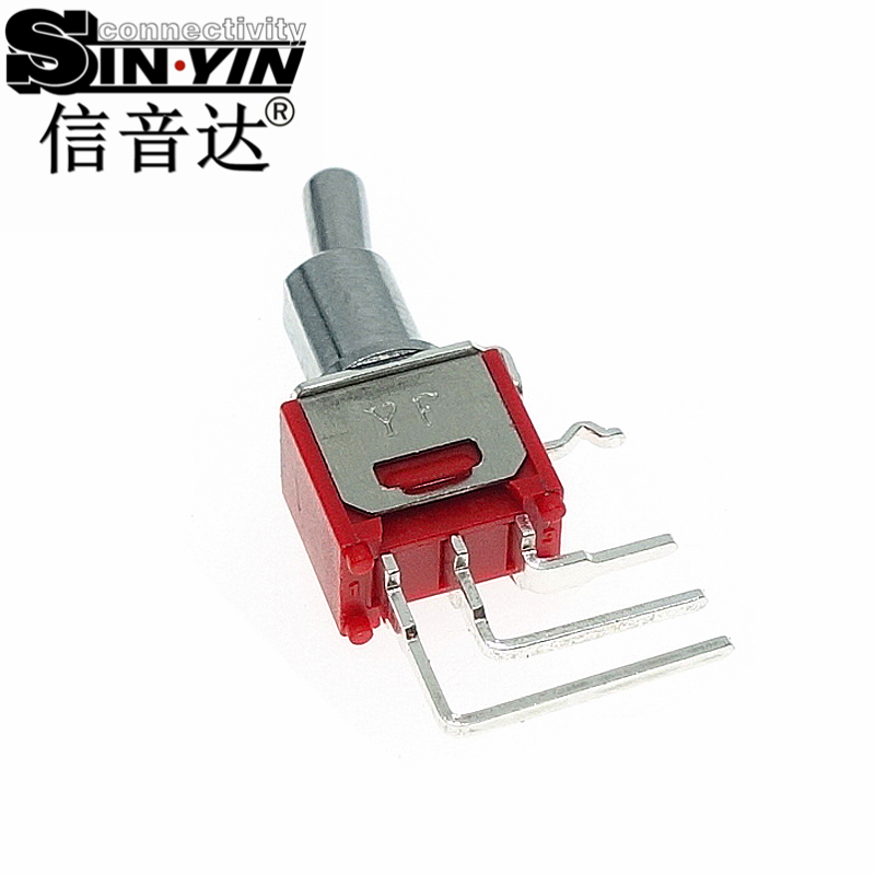 微型钮子开关（单排3脚弯脚/90度侧插/带下置固定弯脚/两档ON-ON/圆柄/SPDT单极双掷）