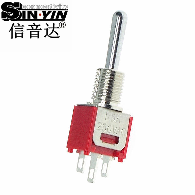 微型钮子开关（单排3脚直脚带孔/中间脚加长/两档ON-ON/带螺纹套管/SPDT单极双掷/焊接端子）