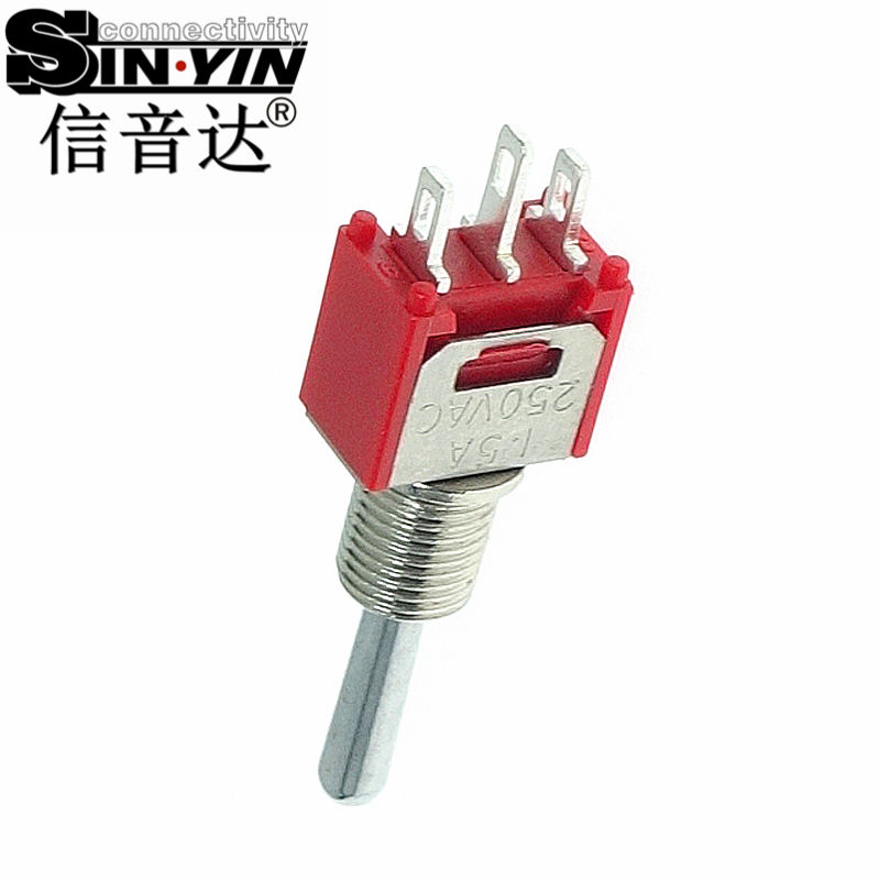 微型钮子开关（单排3脚直脚带孔/中间脚加长/两档ON-ON/带螺纹套管/SPDT单极双掷/焊接端子）-2