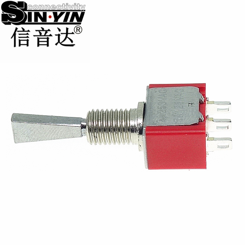 微型钮子开关（单排3脚直脚带孔/两档ON-ON/方柄扁柄/带螺纹套管/SPDT单极双掷/焊接端子）-4