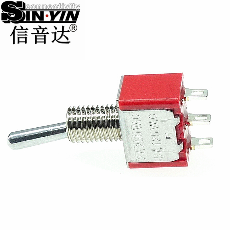 微型钮子开关（单排3脚直脚带孔/两档ON-ON/带螺纹套管/SPDT单极双掷/焊接式端子）-5