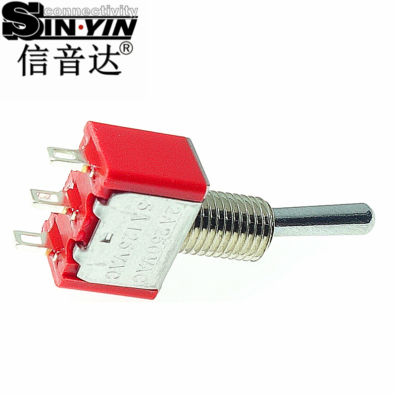 微型钮子开关（单排3脚直脚带孔/两档ON-ON/带螺纹套管/SPDT单极双掷/焊接式端子）