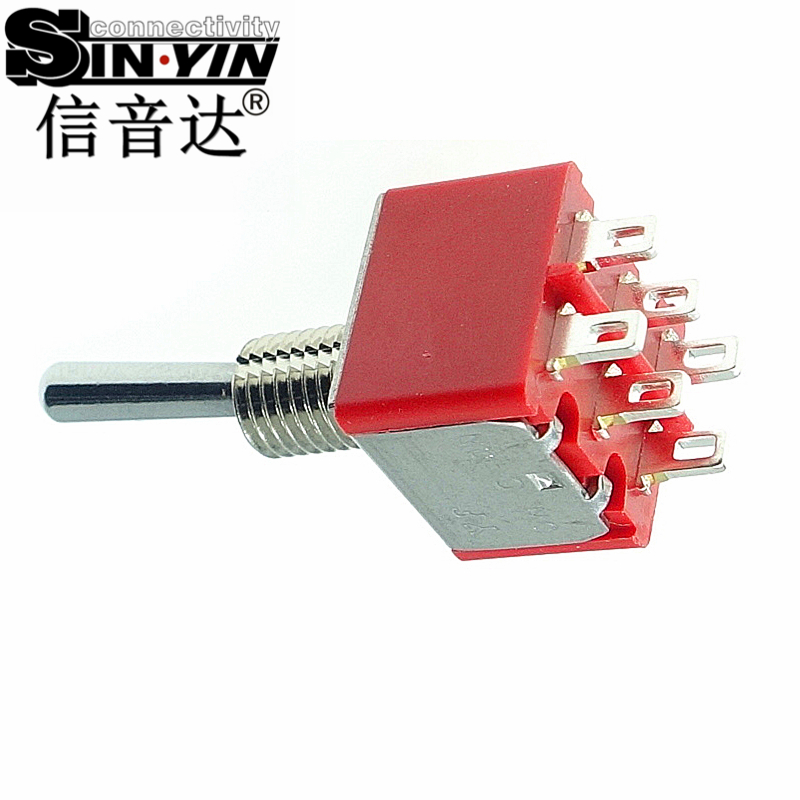 微型钮子开关（双排6脚直脚带孔/两档ON-ON/带金属螺纹套管/DPDT双极双掷/焊接式端子）-3