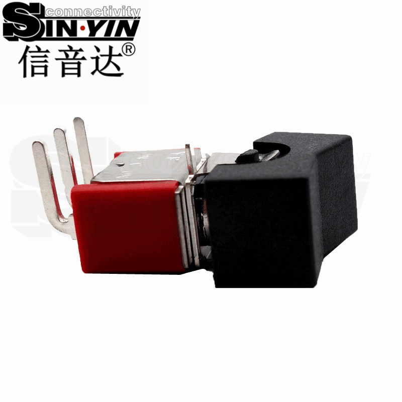 微型钮子开关（单排3脚弯脚/两档ON-ON/带按帽/带上固定脚耳卡/SPDT单极双掷/卧式PCB插针）