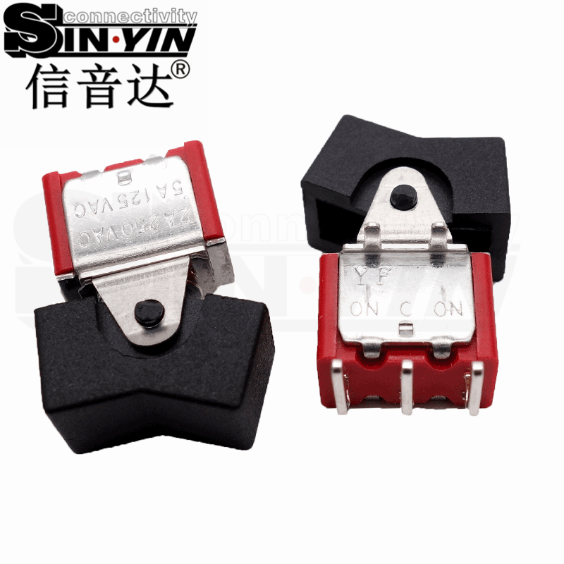 微型钮子开关（单排3脚弯脚/两档ON-ON/带按帽/带上固定脚耳卡/SPDT单极双掷/卧式PCB插针）-5