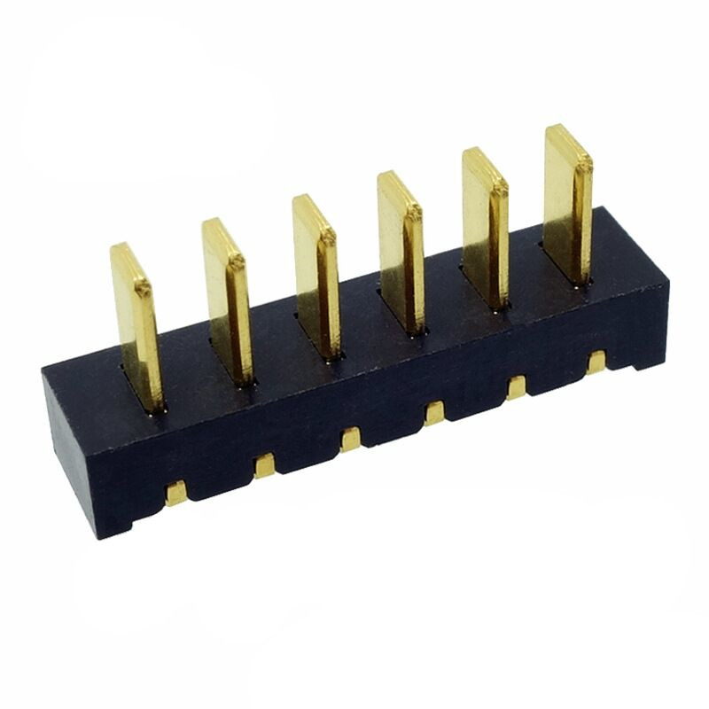 信音达SYCBM01P6R4 6Pin锂电公座｜2.5mm 90°弯插·5A单针载流·PA9T耐260℃·镀金低阻·极简侧向互联