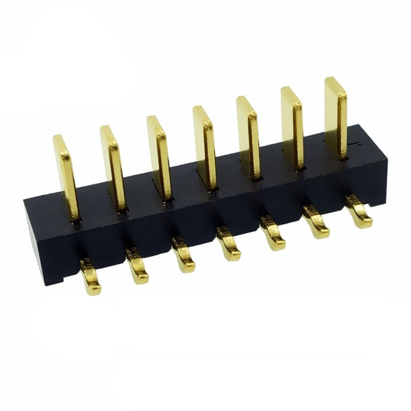 信音达SYCBM01P7R4 7Pin锂电公座｜2.5mm 90°弯插·5A单针载流·PA9T耐260℃·镀金低阻·超紧凑侧向互联