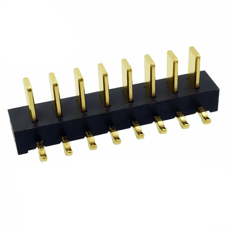 信音达SYCBM01P8R4 8Pin锂电公座｜2.5mm 90°弯插·5A单针载流·PA9T耐260℃·镀金低阻·紧凑型侧向互联