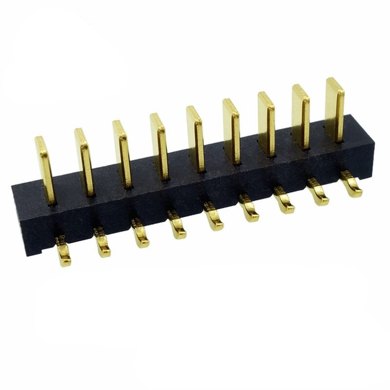 信音达SYCBM01P9R4 9Pin锂电公座｜2.5mm 90°弯插·5A单针载流·PA9T耐260℃·镀金低阻·侧向紧凑互联