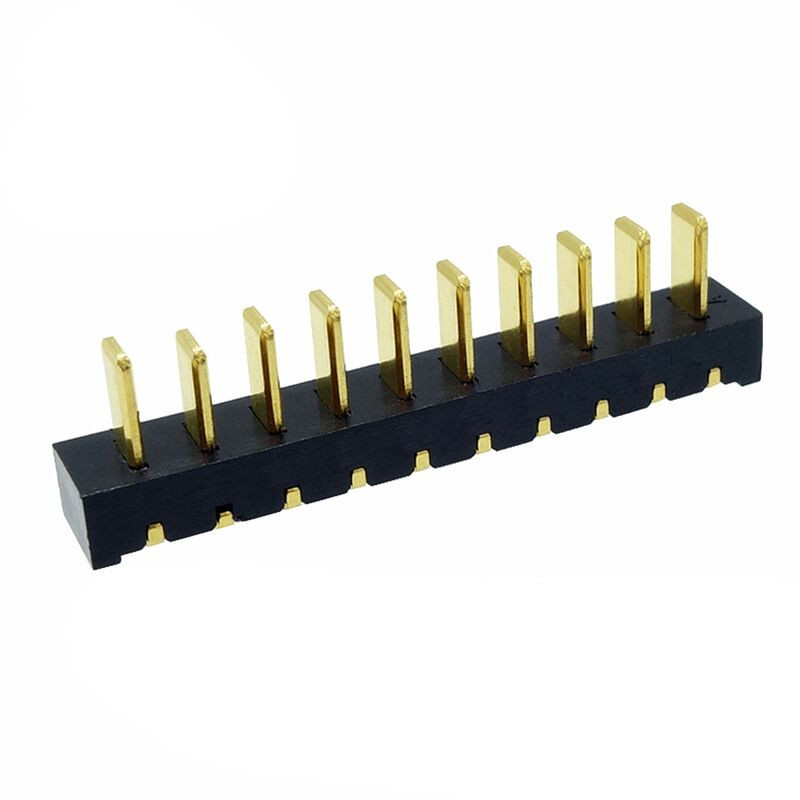 信音达 SYCBM01P10R4 10Pin 锂电公座｜2.5mm 90°弯插·5A 单针载流·PA9T 耐 260℃·镀金低阻·27mm 紧凑布局